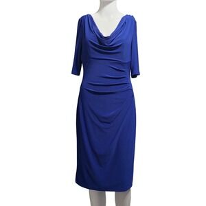 Lauren Ralph Lauren Blue Cowl Neck Ruched Sheath Cocktail Dress Sz 6